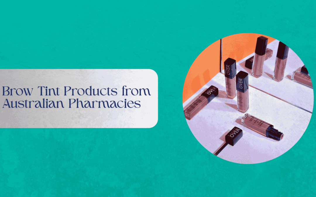 Brow tint cosmetic products displayed in an Australian pharmacy setting