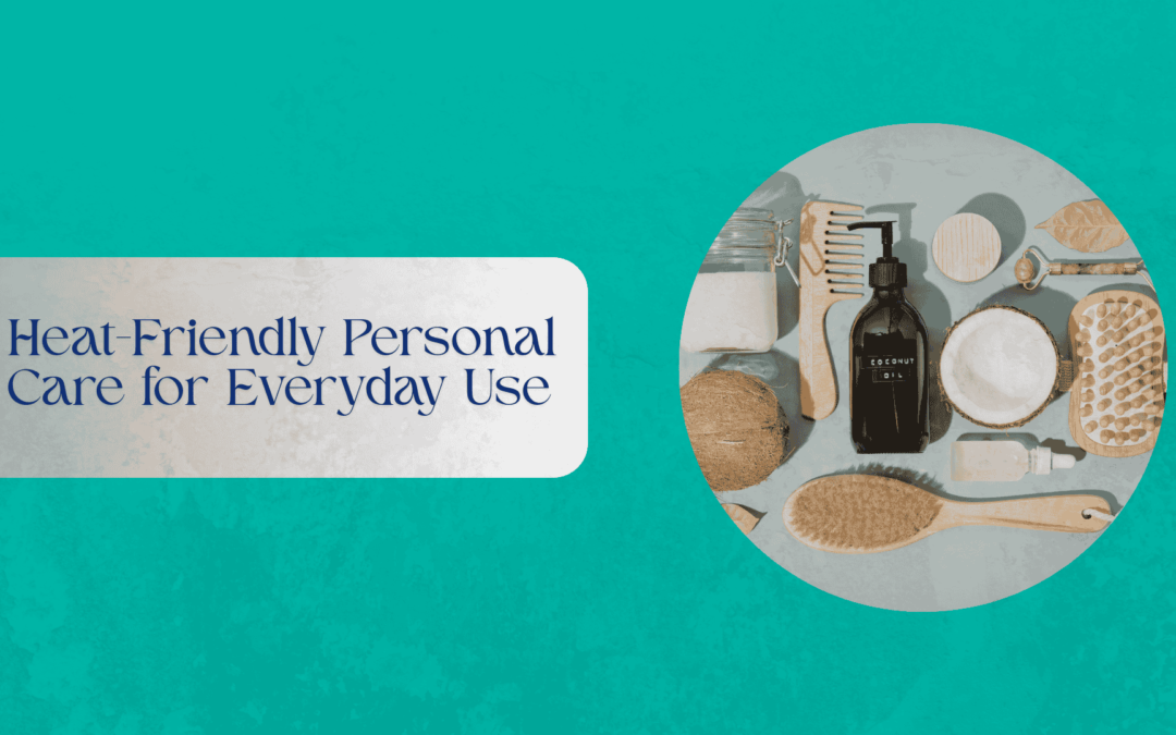Assorted personal care products arranged in a bright, summer setting