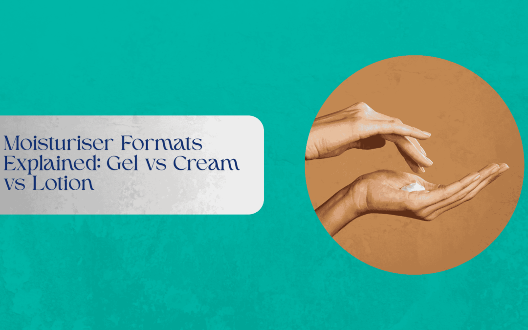 Gel, cream and lotion moisturisers displayed side by side