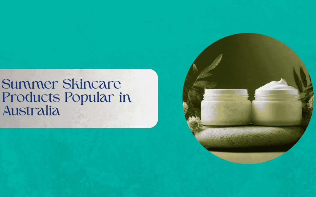 Flat lay of summer skincare products and sunscreen in an Australian setting