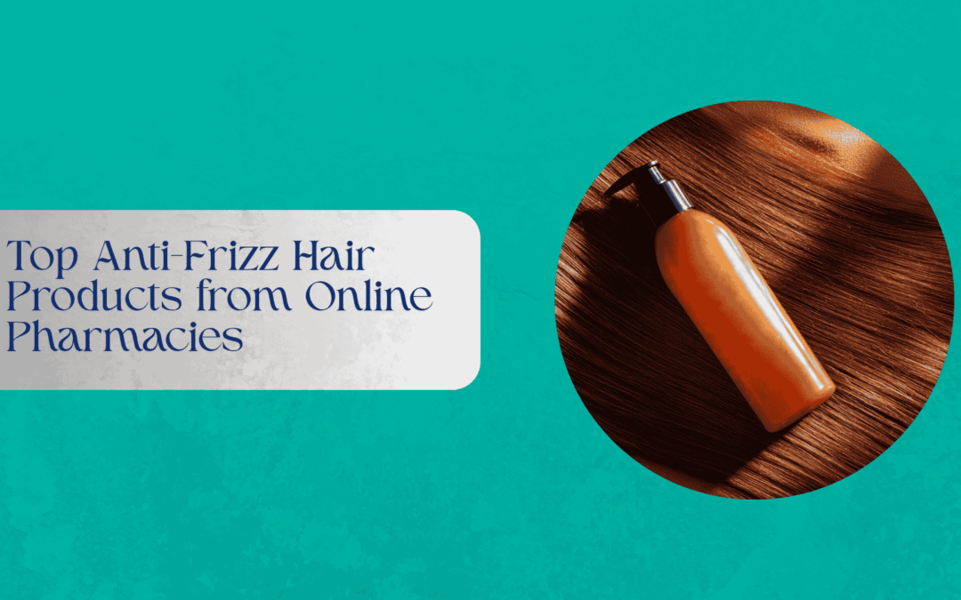 Cosmetic anti-frizz hair products displayed in a bathroom setting
